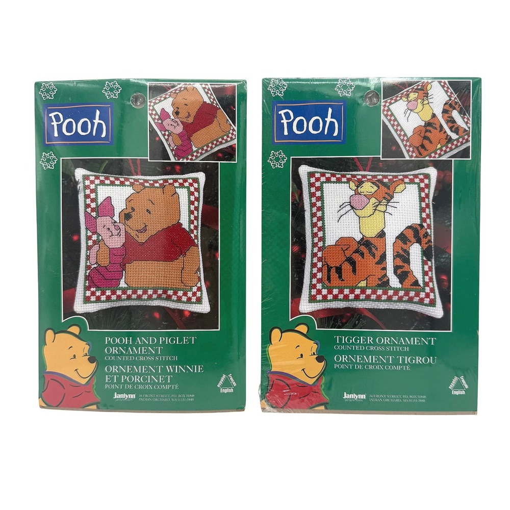 1990s Disney Winnie the Pooh Cross Stitch Ornament Kits Tigger Piglet Janlynn